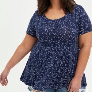 Torrid Super Soft Button-Front Seamed Navy Dot Top
